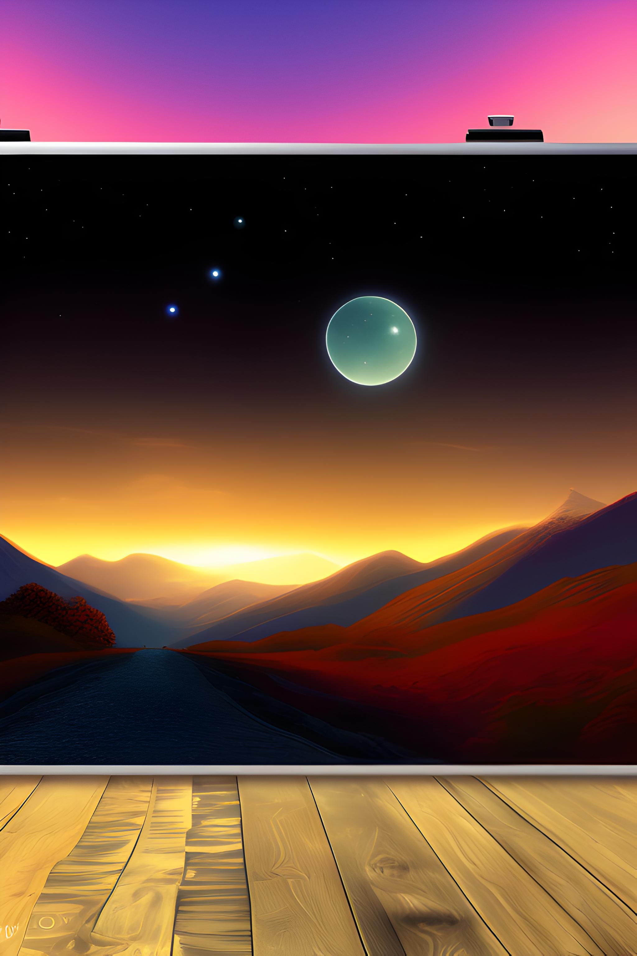 Paesaggio con pianeti e stelle